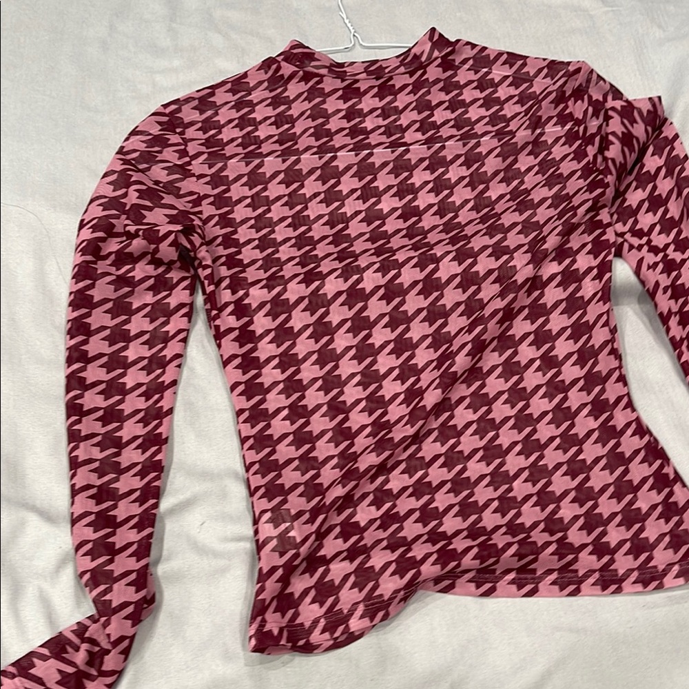 SHEIN Pink and Red Houndstooth Blouse